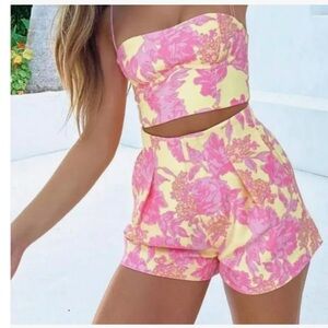 Floral Pink and Yellow Women's Shorts set